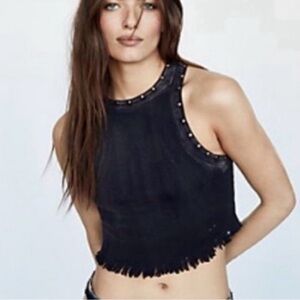 We The Free Black Fringe Crop Top